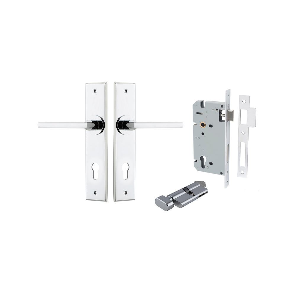 Baltimore Lever - Chamfered Backplate Polished Chrome / Entrance / Entrance Kit (Key-Thumb)