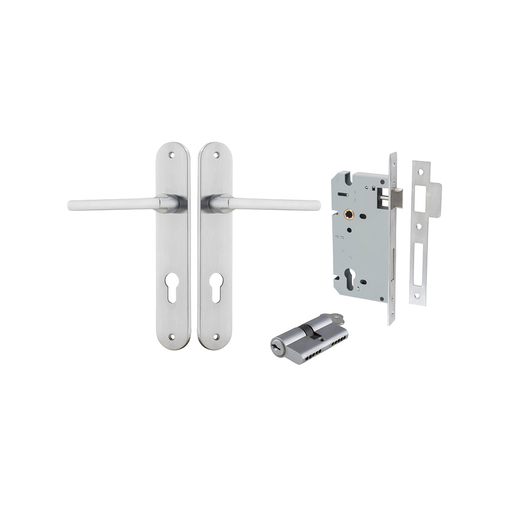 Baltimore Lever - Oval Backplate Brushed Chrome / Entrance / Entrance Kit Dual Function (Key-Key)