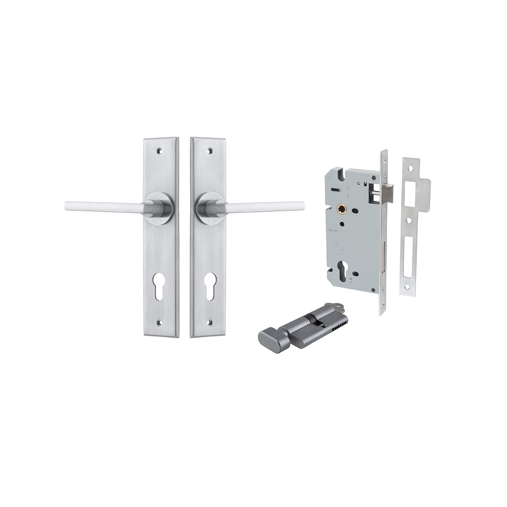 Baltimore Lever - Chamfered Backplate Brushed Chrome / Entrance / Entrance Kit (Key-Thumb)