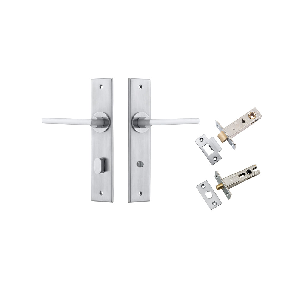 Baltimore Lever - Chamfered Backplate Brushed Chrome / Privacy / Separate Privacy Kit