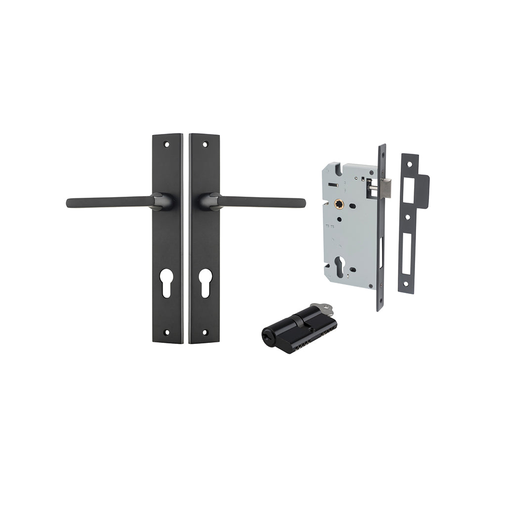 Baltimore Lever - Rectangular Backplate Matt Black / Entrance / Entrance Kit Dual Function (Key-Key)