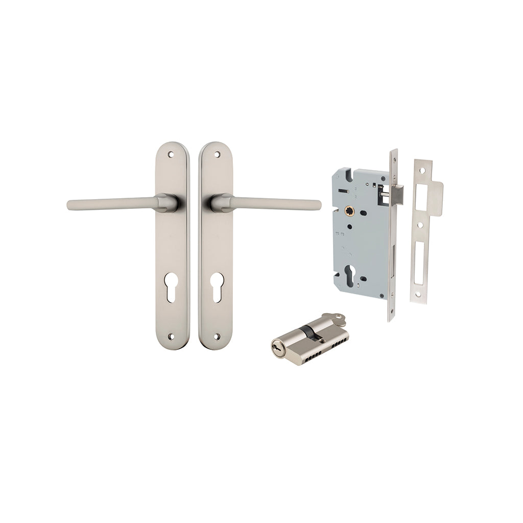 Baltimore Lever - Oval Backplate Satin Nickel / Entrance / Entrance Kit Dual Function (Key-Key)