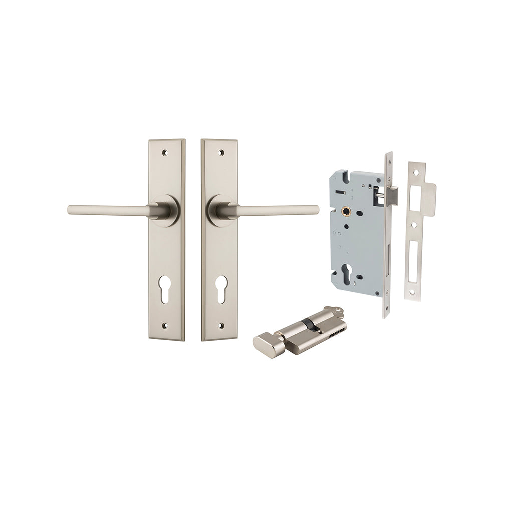 Baltimore Lever - Chamfered Backplate Satin Nickel / Entrance / Entrance Kit (Key-Thumb)