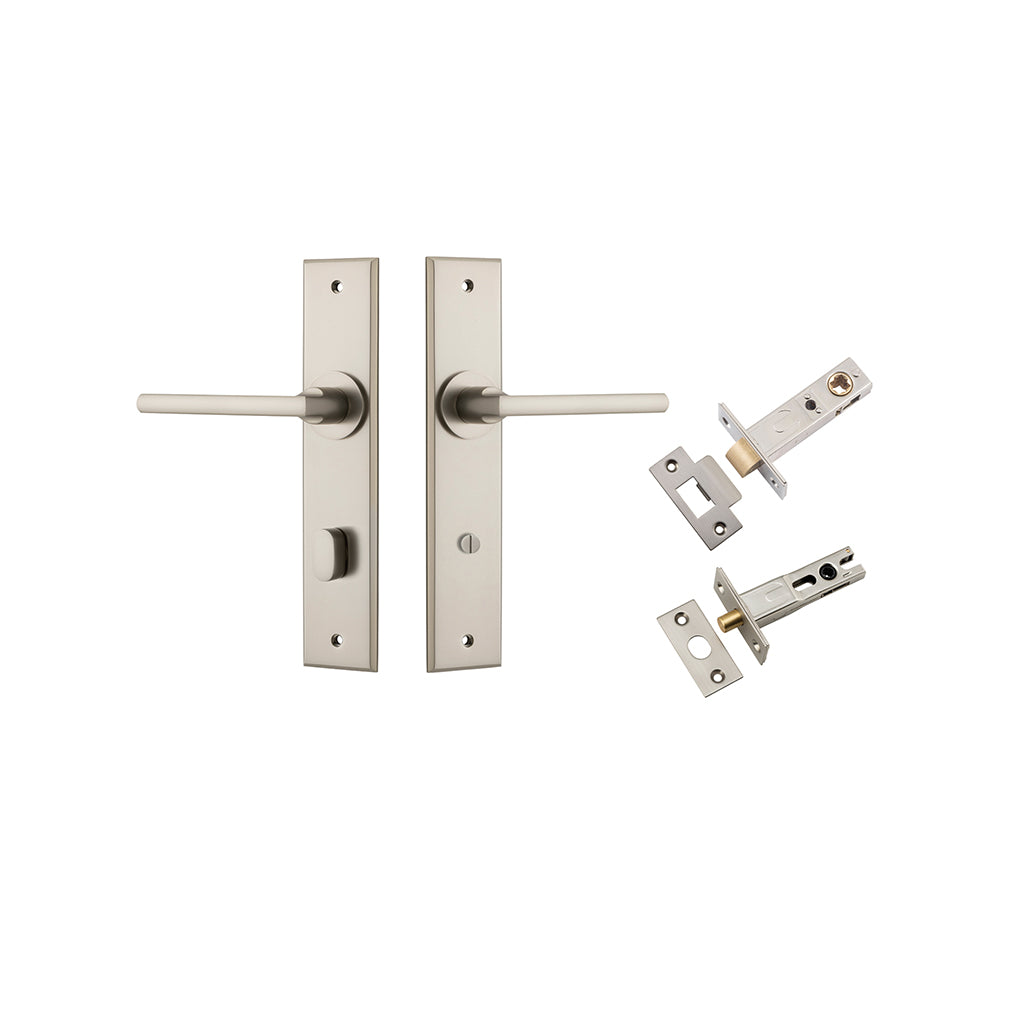 Baltimore Lever - Chamfered Backplate Satin Nickel / Privacy / Separate Privacy Kit