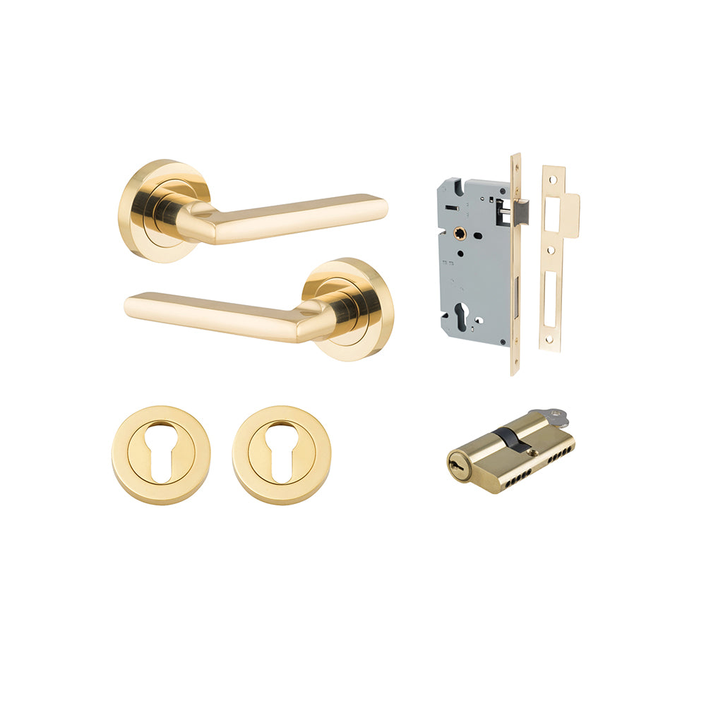Baltimore Lever - Round Rose Polished Brass / Entrance / Entrance Kit Dual Function (Key-Key)