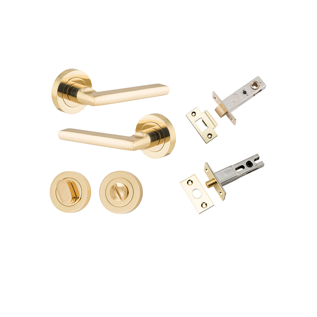 Baltimore Lever - Round Rose Polished Brass / Privacy / Separate Privacy Kit
