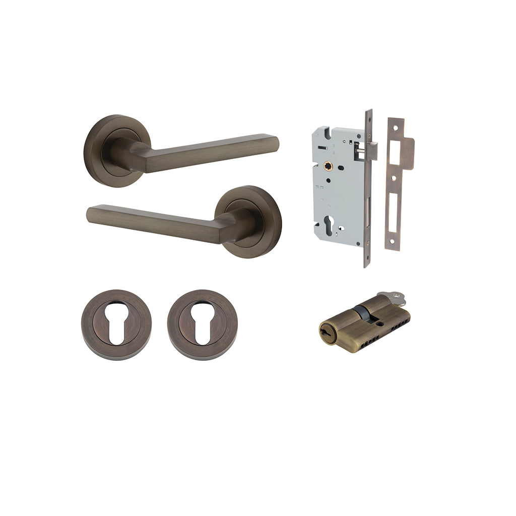 Baltimore Lever - Round Rose Signature Brass / Entrance / Entrance Kit Dual Function (Key-Key)