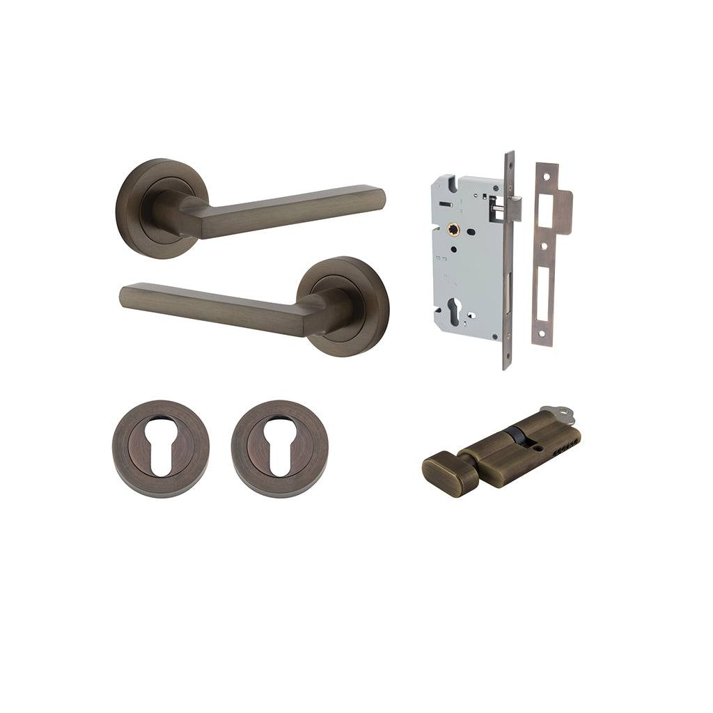 Baltimore Lever - Round Rose Signature Brass / Entrance / Entrance Kit (Key-Thumb)