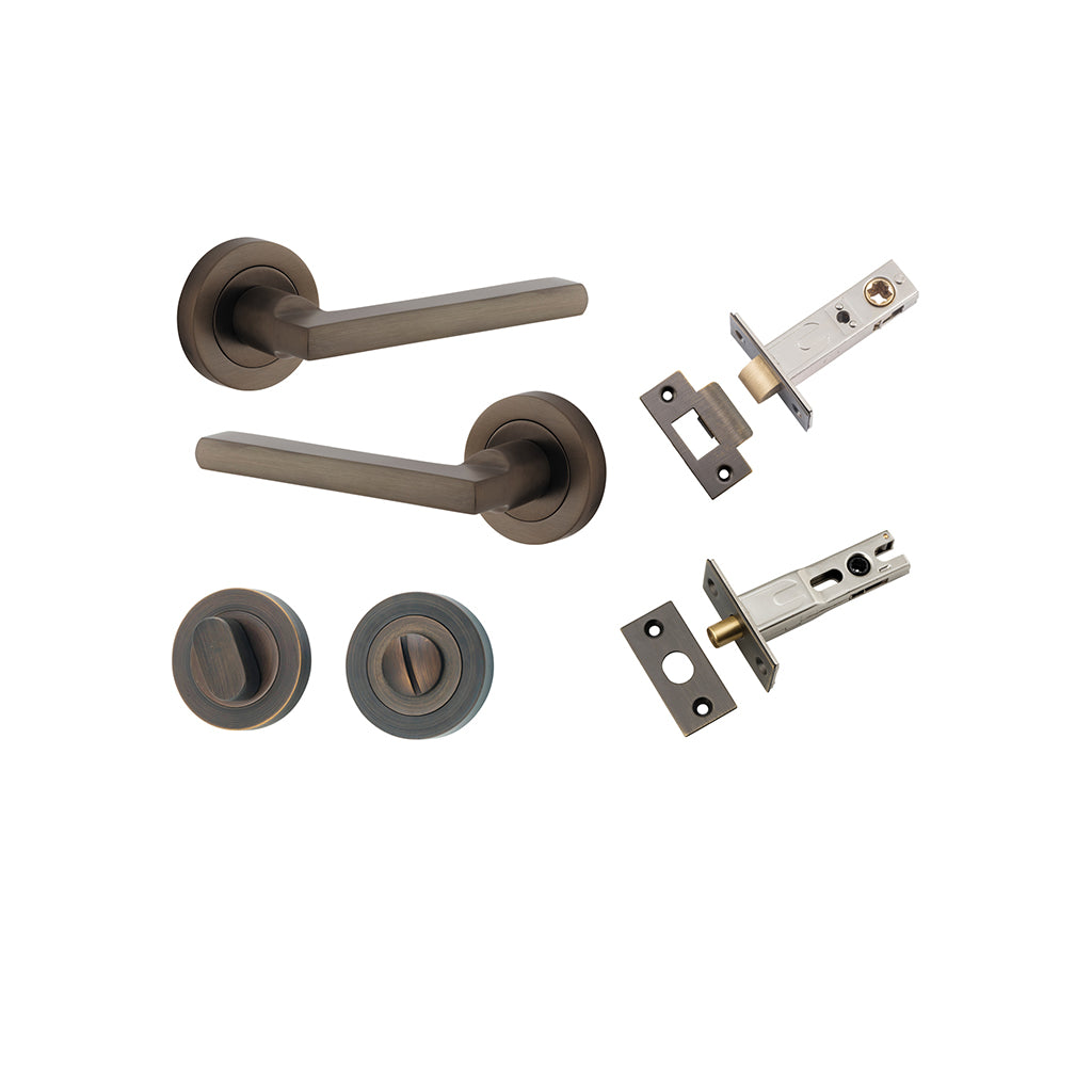 Baltimore Lever - Round Rose Signature Brass / Privacy / Separate Privacy Kit