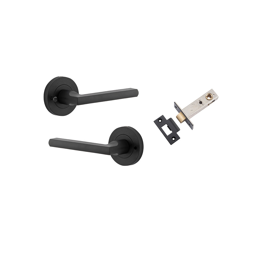 Baltimore Lever - Round Rose Matt Black / Privacy / Inbuilt Privacy Kit