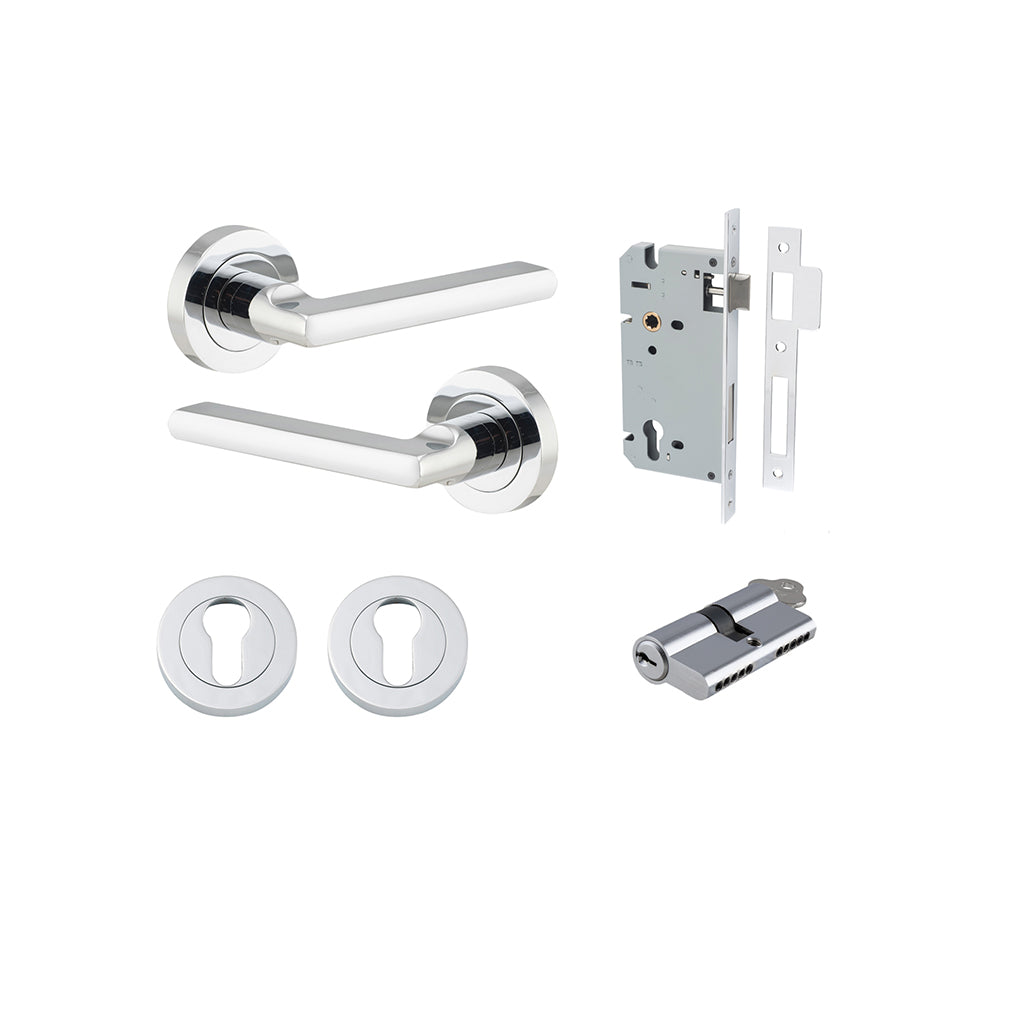 Baltimore Lever - Round Rose Polished Chrome / Entrance / Entrance Kit Dual Function (Key-Key)