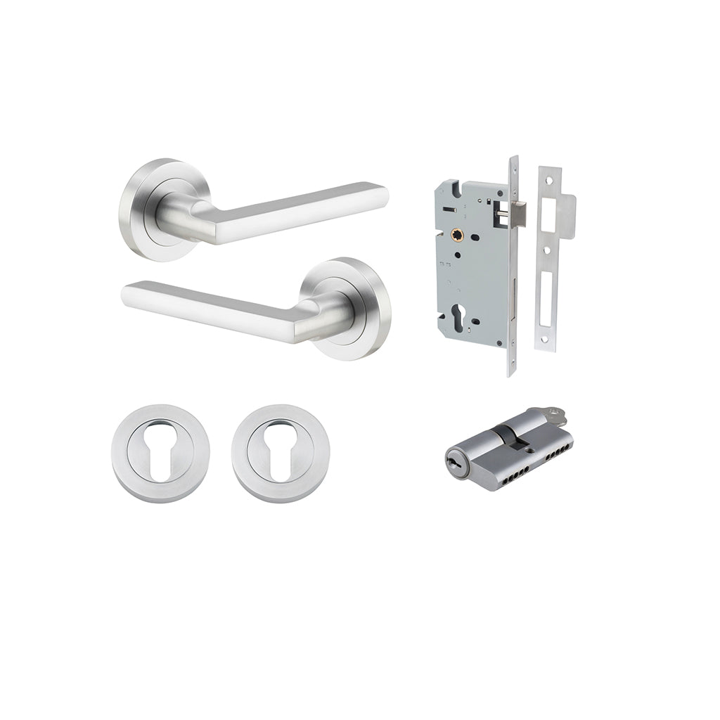 Baltimore Lever - Round Rose Brushed Chrome / Entrance / Entrance Kit Dual Function (Key-Key)