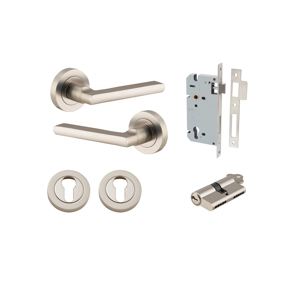 Baltimore Lever - Round Rose Satin Nickel / Entrance / Entrance Kit Dual Function (Key-Key)