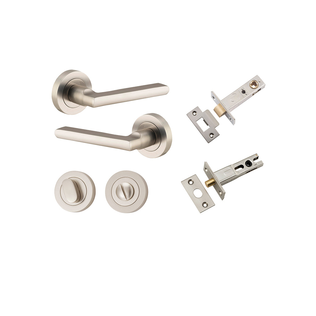Baltimore Lever - Round Rose Satin Nickel / Privacy / Separate Privacy Kit