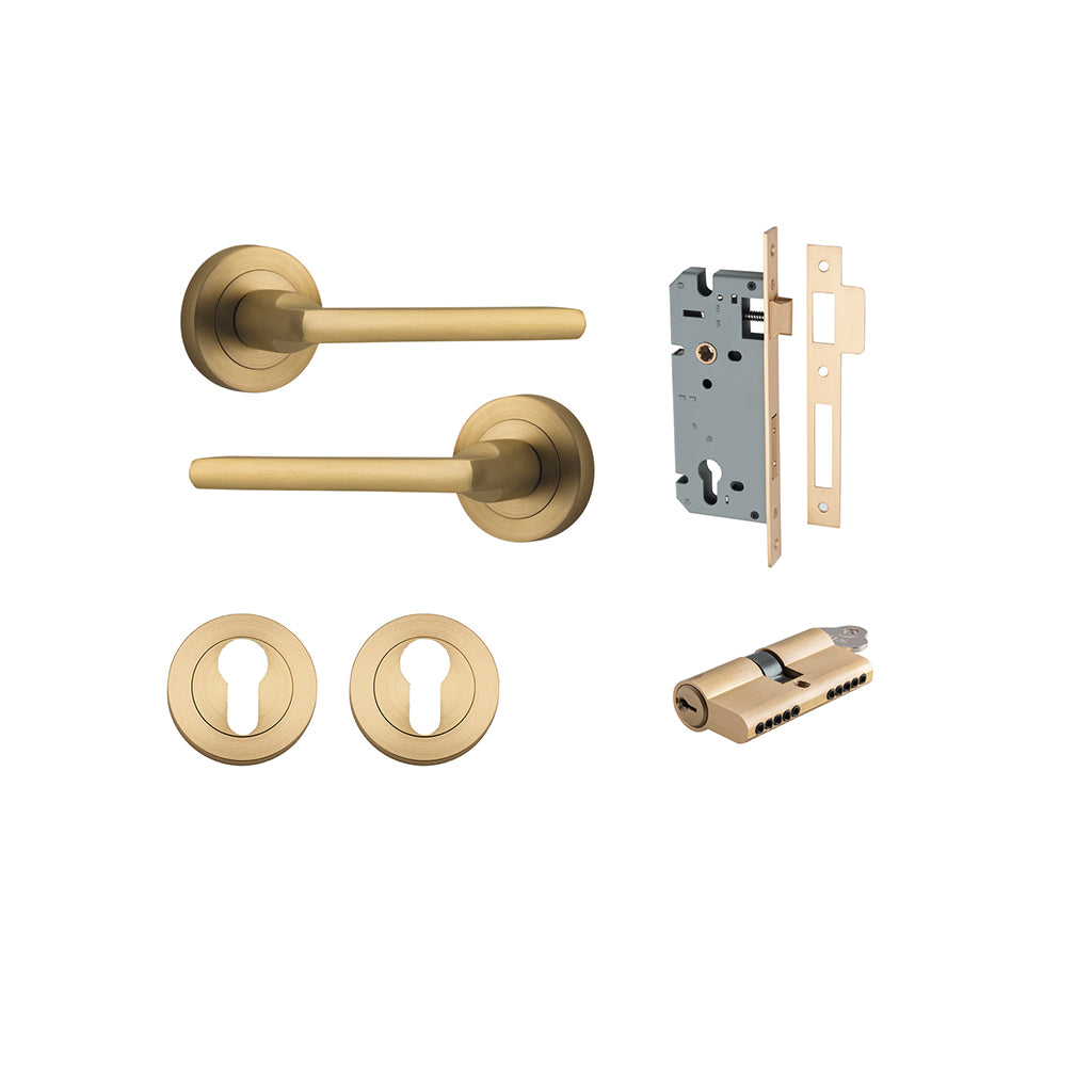 Baltimore Lever - Round Rose Brushed Brass / Entrance / Entrance Kit Dual Function (Key-Key)