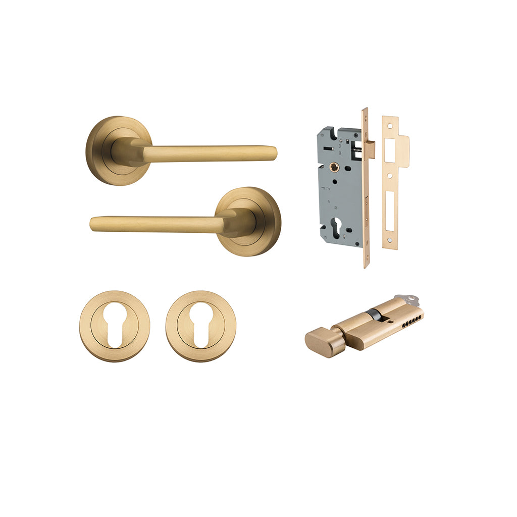Baltimore Lever - Round Rose Brushed Brass / Entrance / Entrance Kit (Key-Thumb)