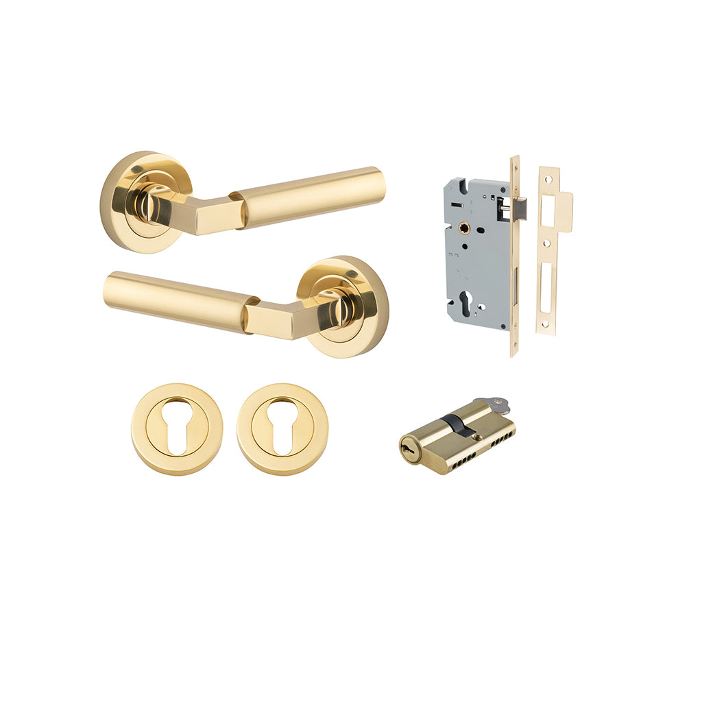 Berlin Lever - Round Rose Polished Brass / Entrance / Entrance Kit Dual Function (Key-Key)