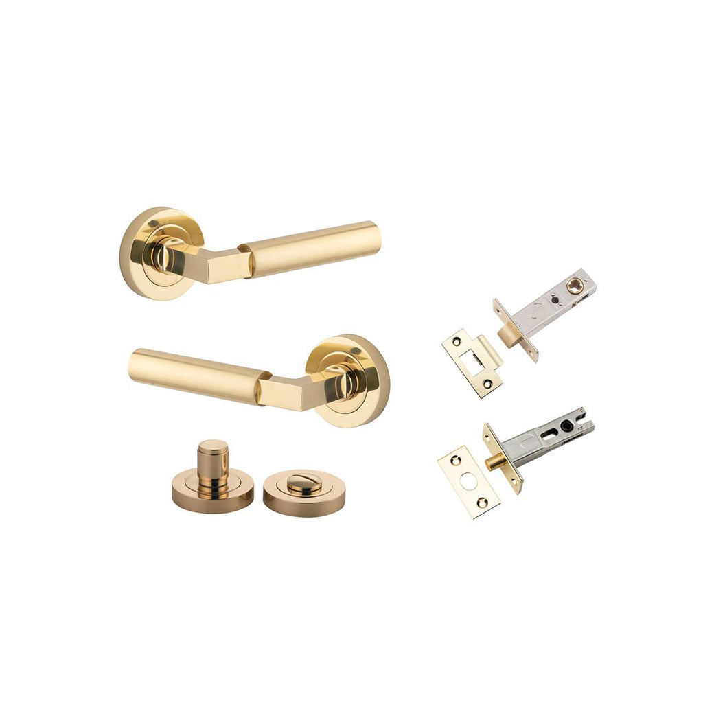 Berlin Lever - Round Rose Polished Brass / Privacy / Separate Privacy Kit