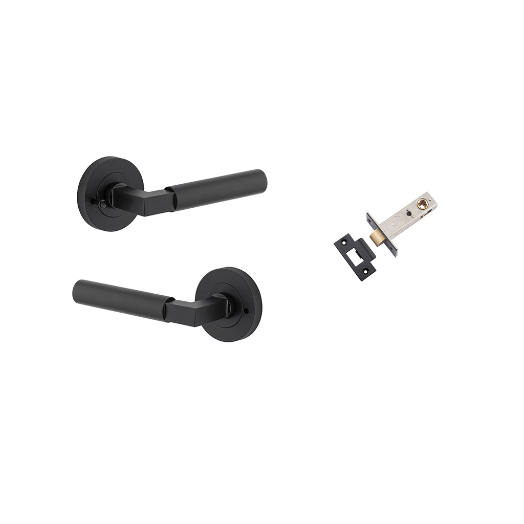 Berlin Lever - Round Rose Matt Black / Privacy / Inbuilt Privacy Kit