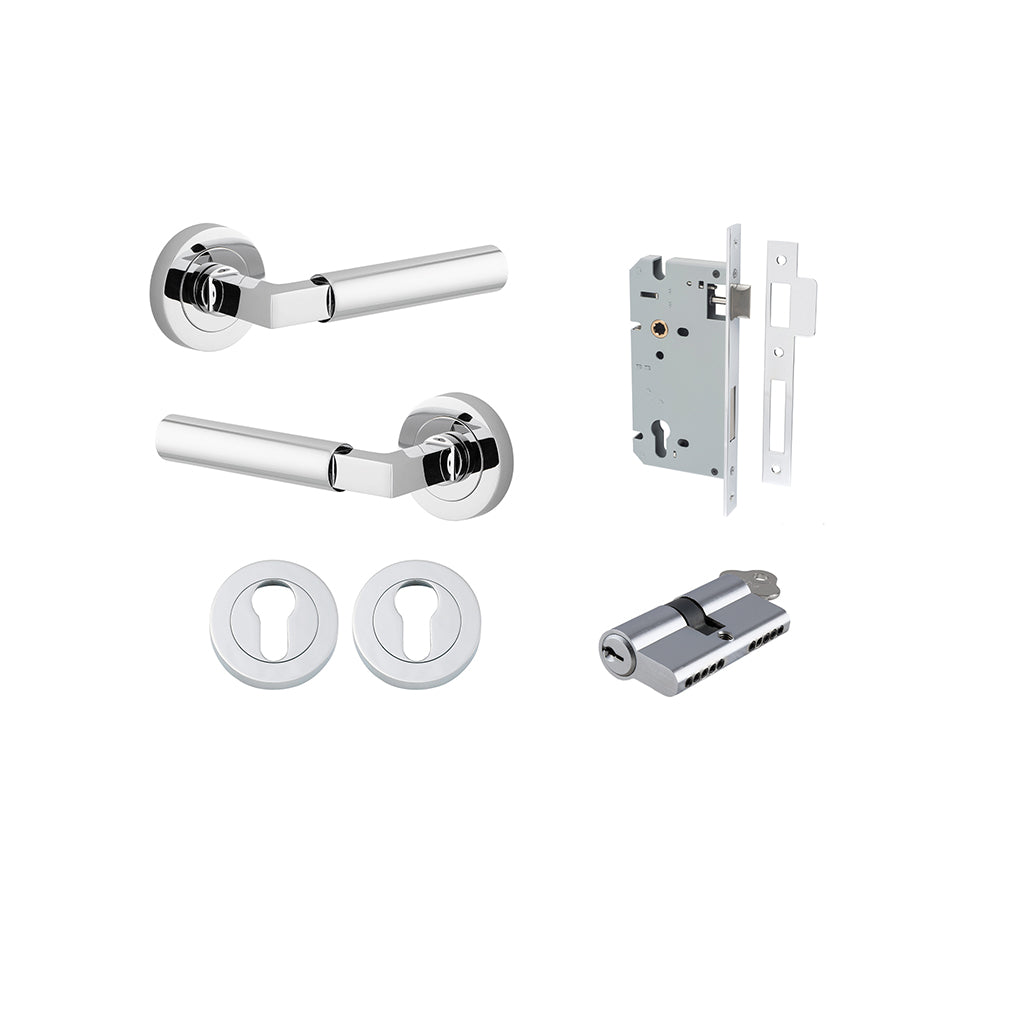 Berlin Lever - Round Rose Polished Chrome / Entrance / Entrance Kit Dual Function (Key-Key)