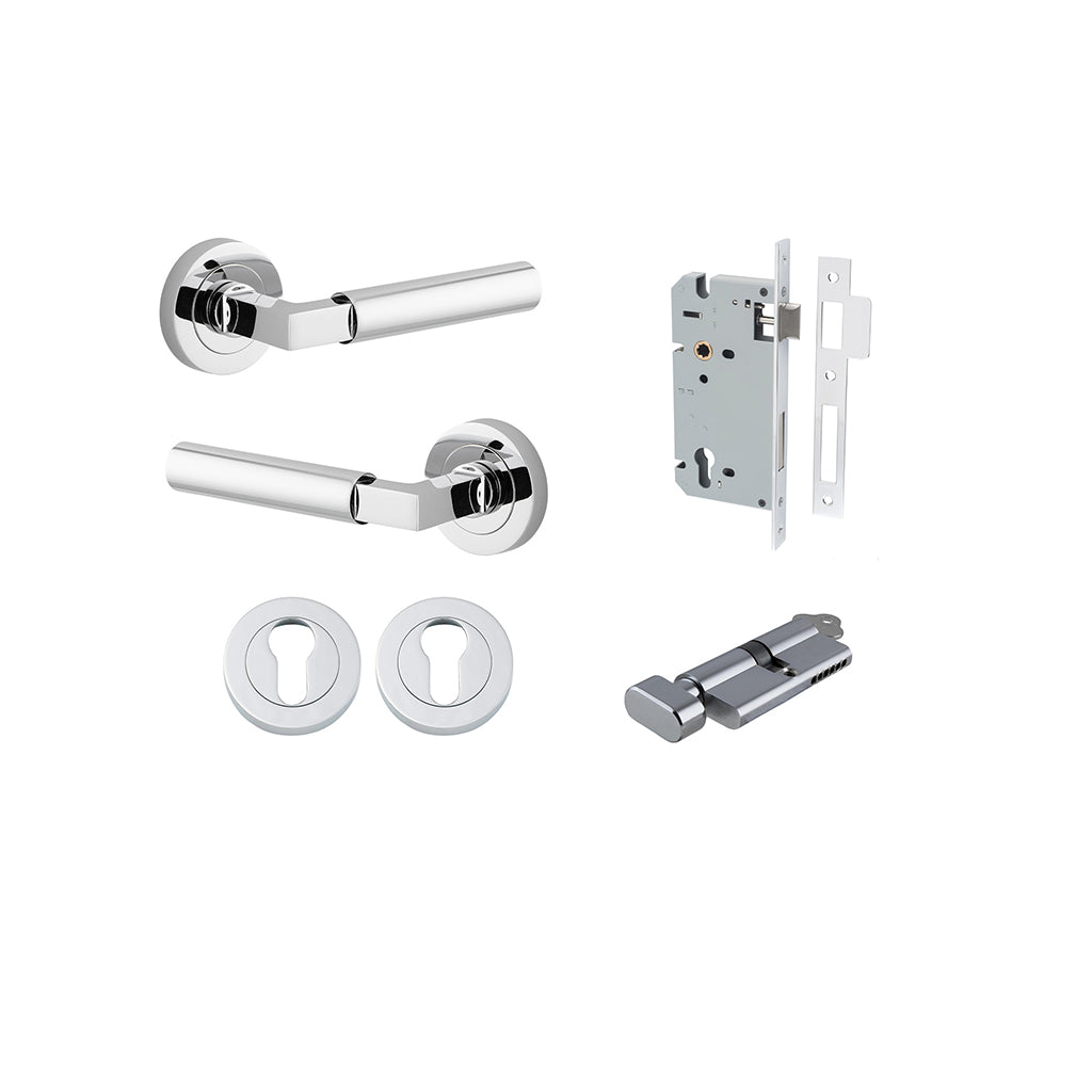 Berlin Lever - Round Rose Polished Chrome / Entrance / Entrance Kit (Key-Thumb)