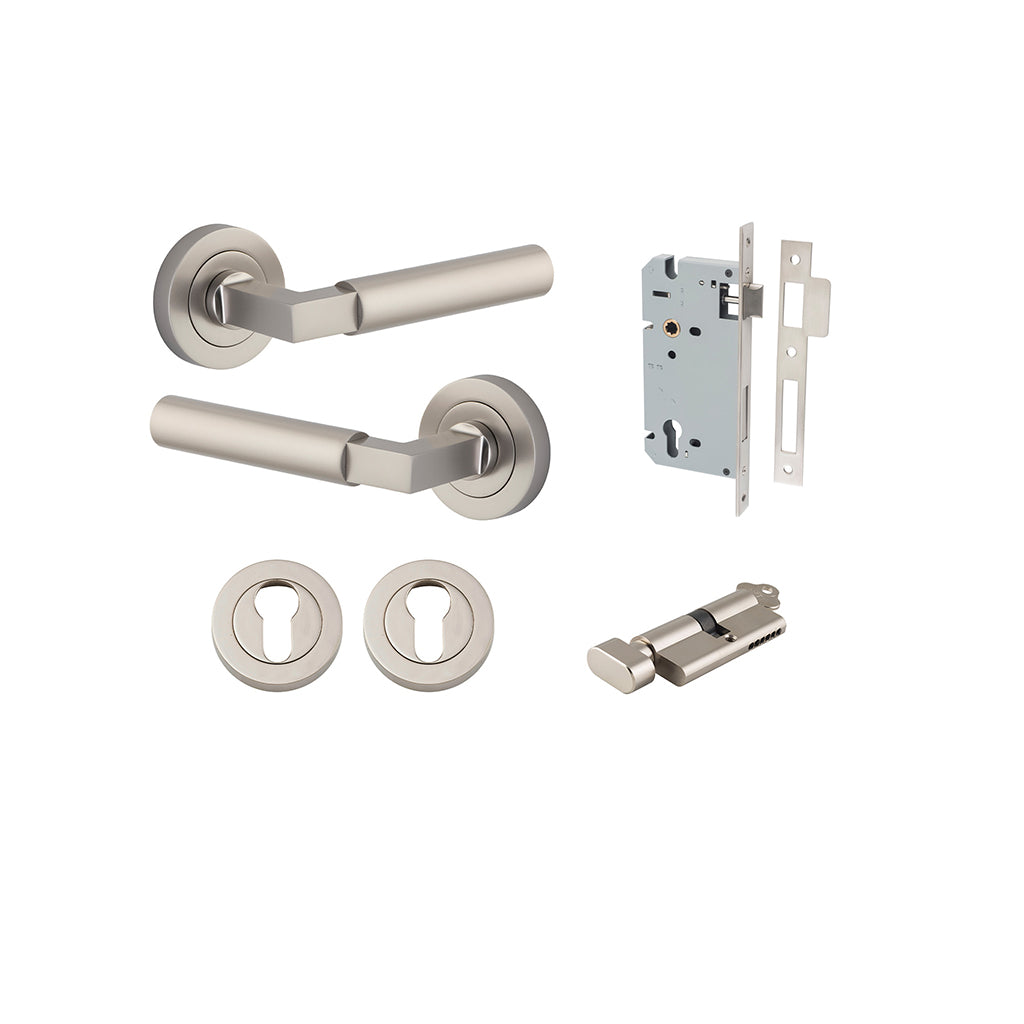 Berlin Lever - Round Rose Satin Nickel / Entrance / Entrance Kit (Key-Thumb)