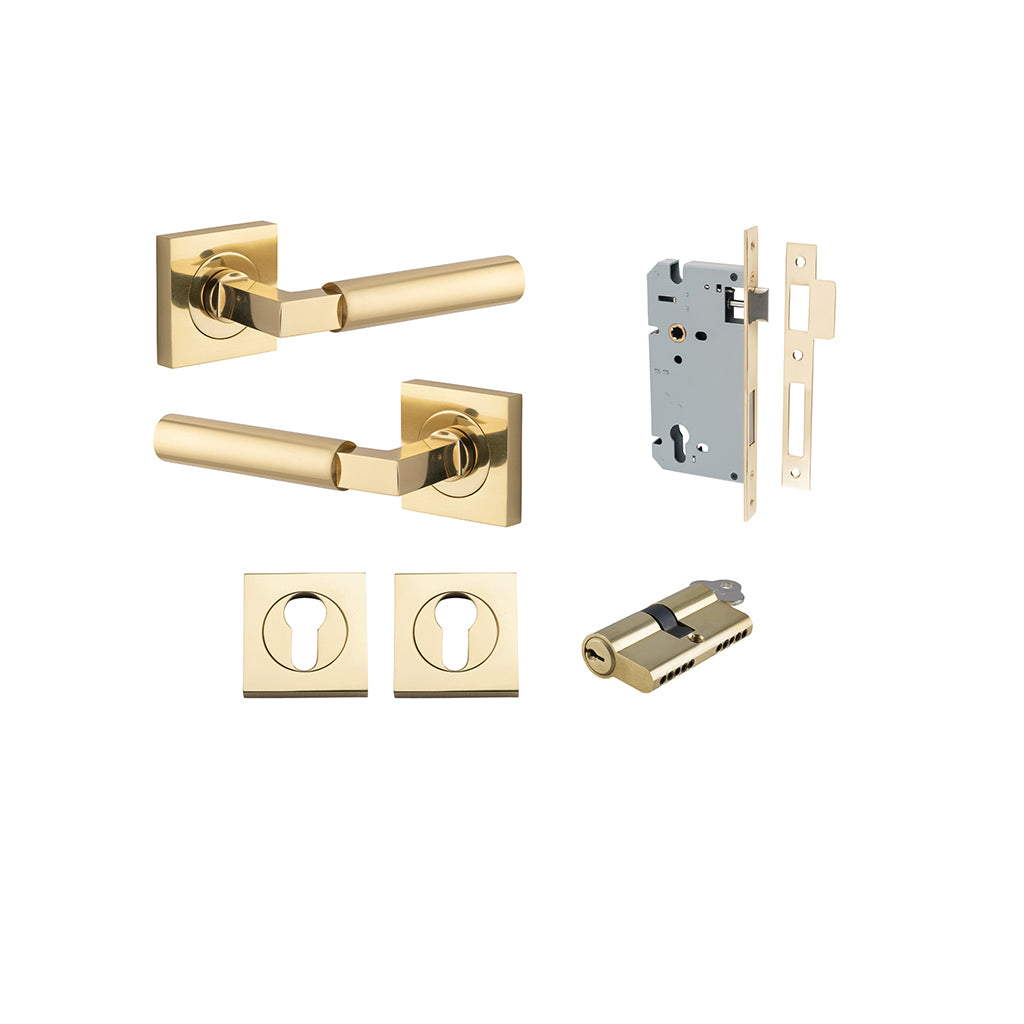 Berlin Lever - Square Rose Polished Brass / Entrance / Entrance Kit Dual Function (Key-Key)