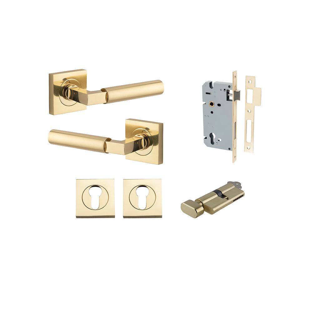 Berlin Lever - Square Rose Polished Brass / Entrance / Entrance Kit (Key-Thumb)