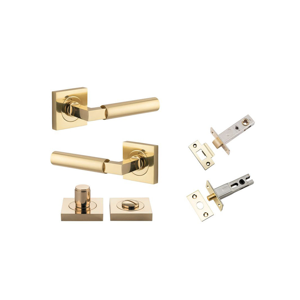 Berlin Lever - Square Rose Polished Brass / Privacy / Separate Privacy Kit