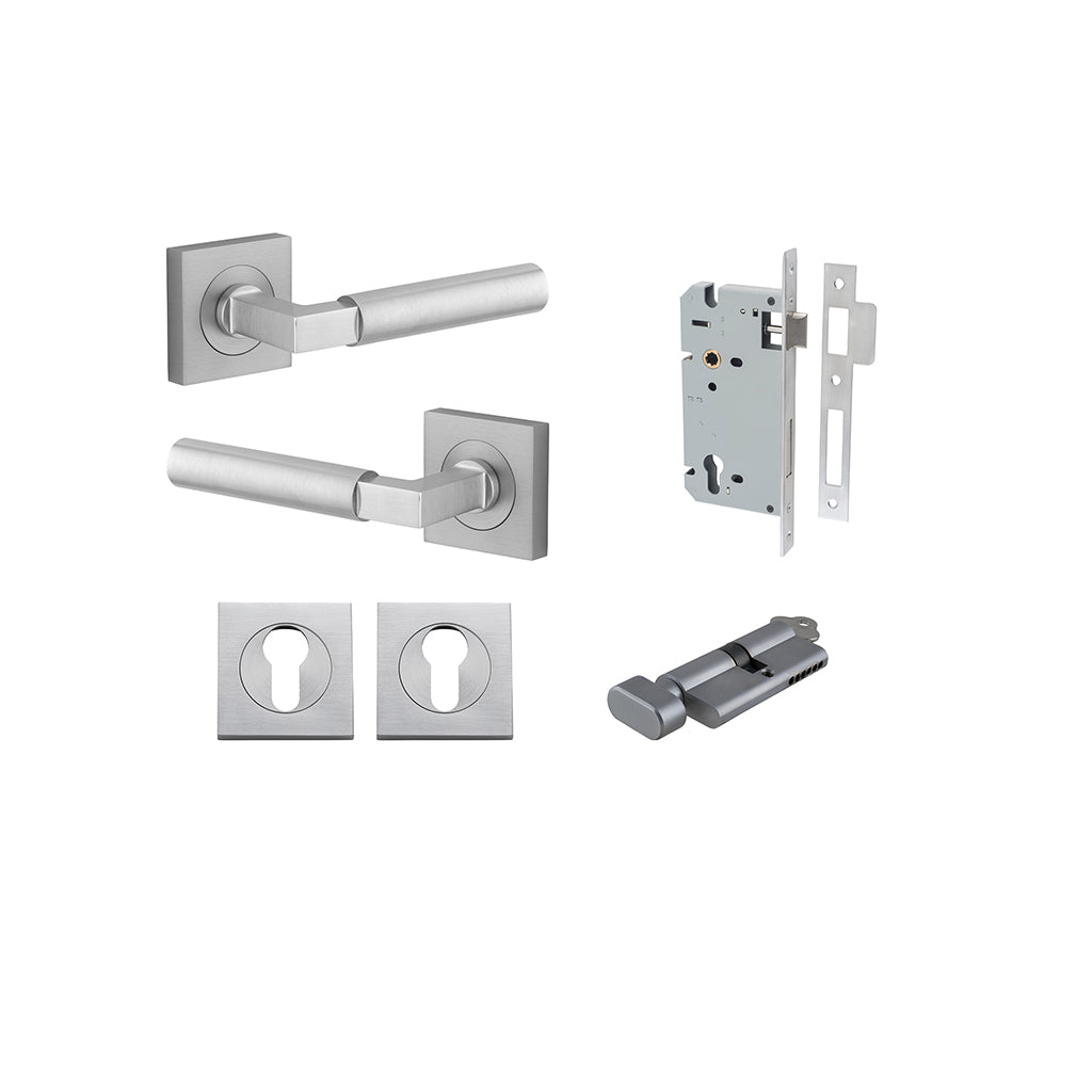 Berlin Lever - Square Rose Brushed Chrome / Entrance / Entrance Kit (Key-Thumb)
