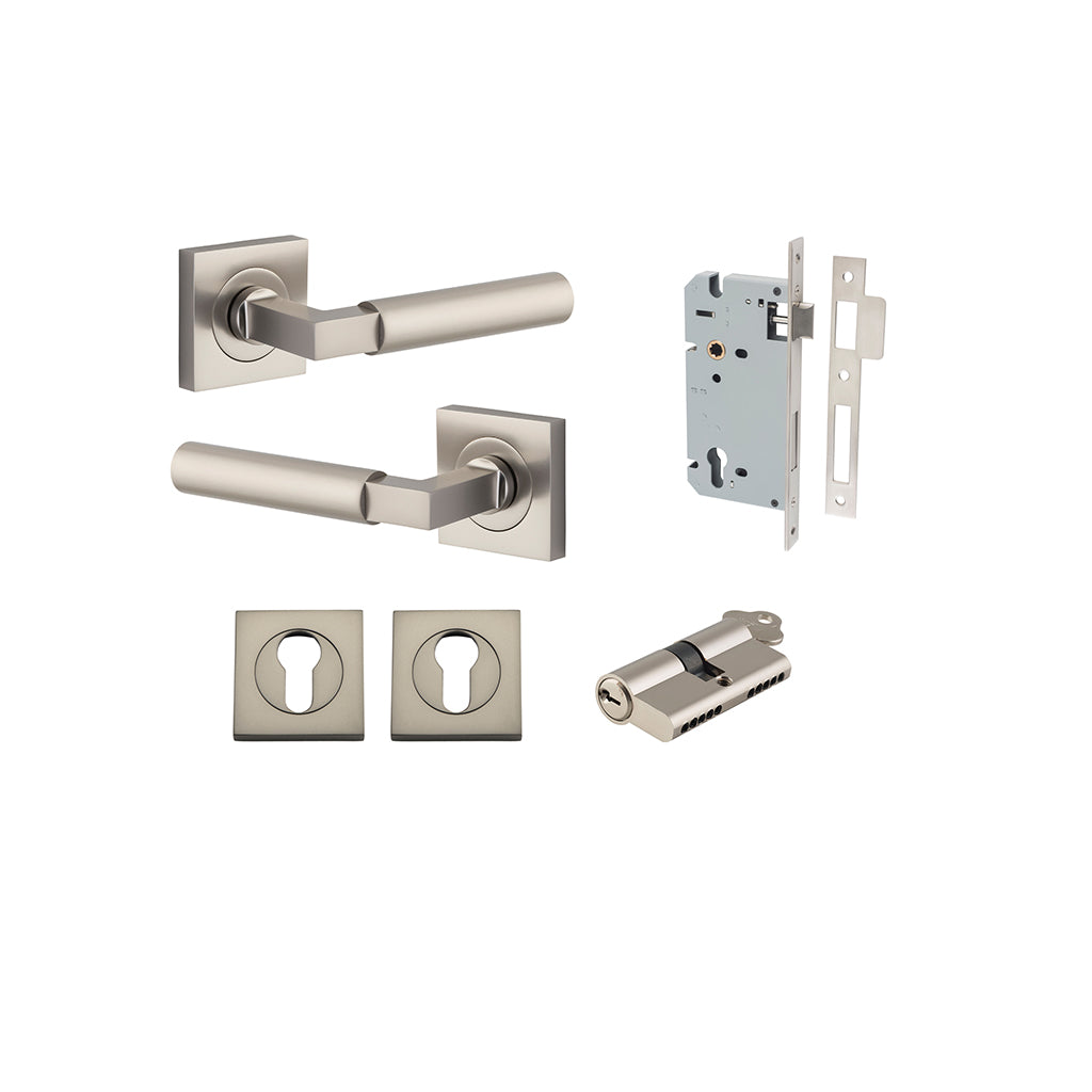 Berlin Lever - Square Rose Satin Nickel / Entrance / Entrance Kit Dual Function (Key-Key)