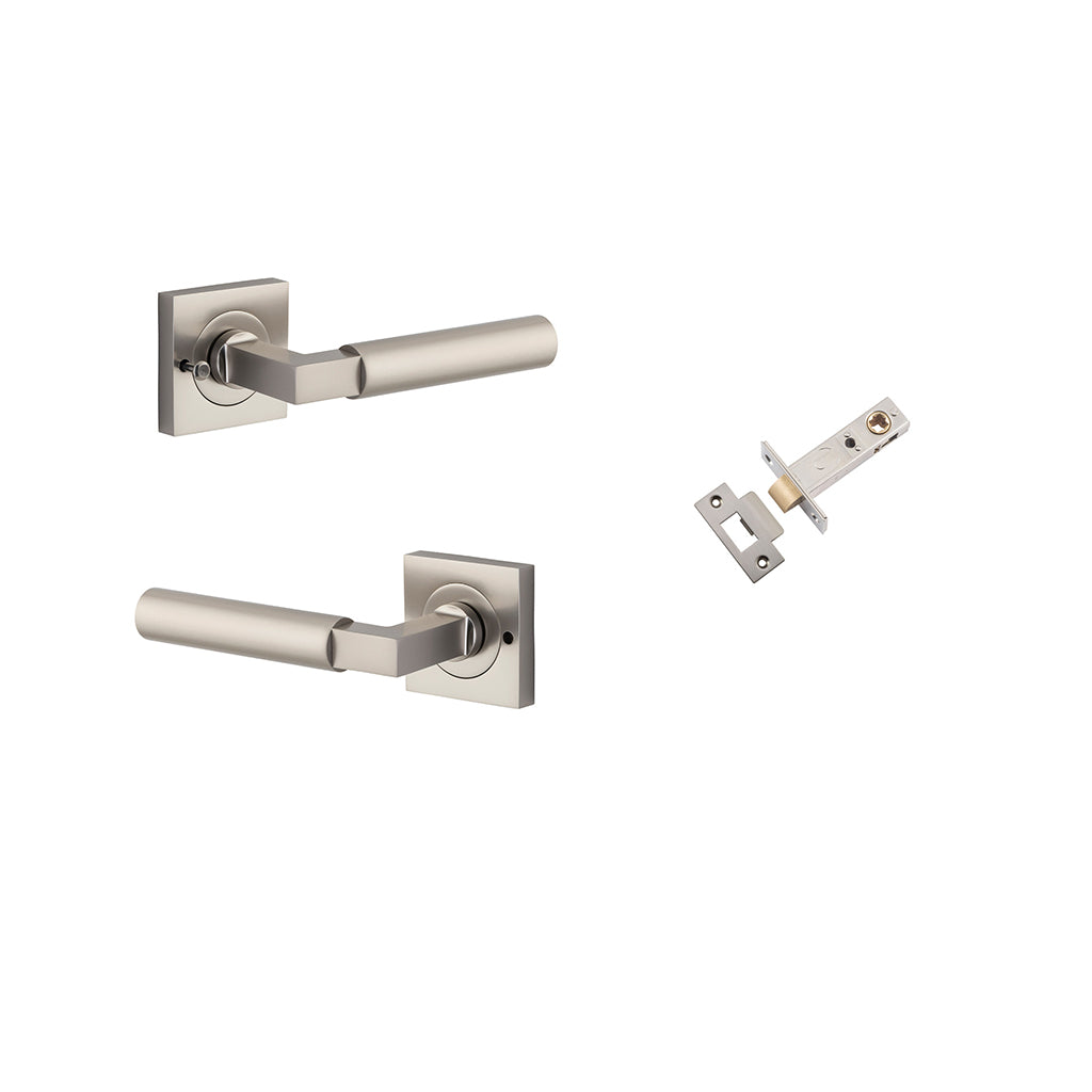 Berlin Lever - Square Rose Satin Nickel / Privacy / Inbuilt Privacy Kit