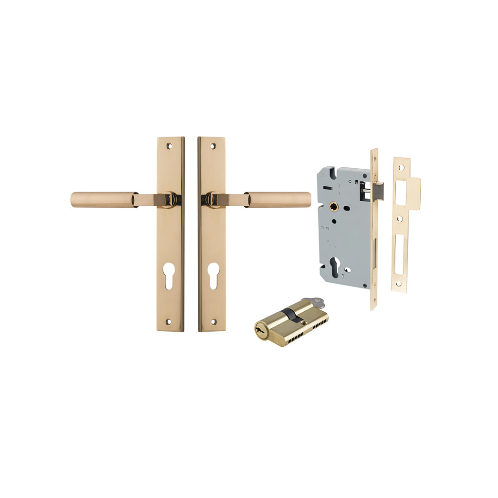 Berlin Lever - Rectangular Backplate Polished Brass / Entrance / Entrance Kit Dual Function (Key-Key)