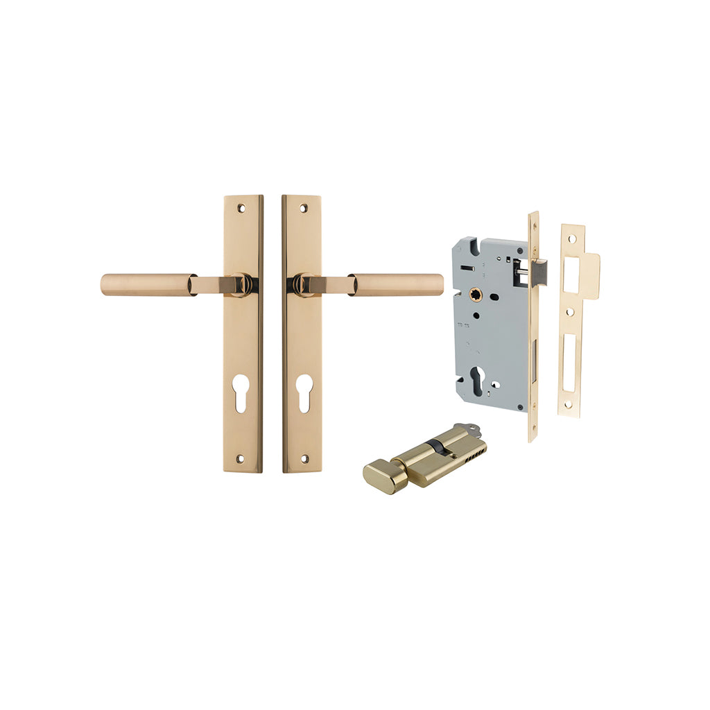 Berlin Lever - Rectangular Backplate Polished Brass / Entrance / Entrance Kit (Key-Thumb)