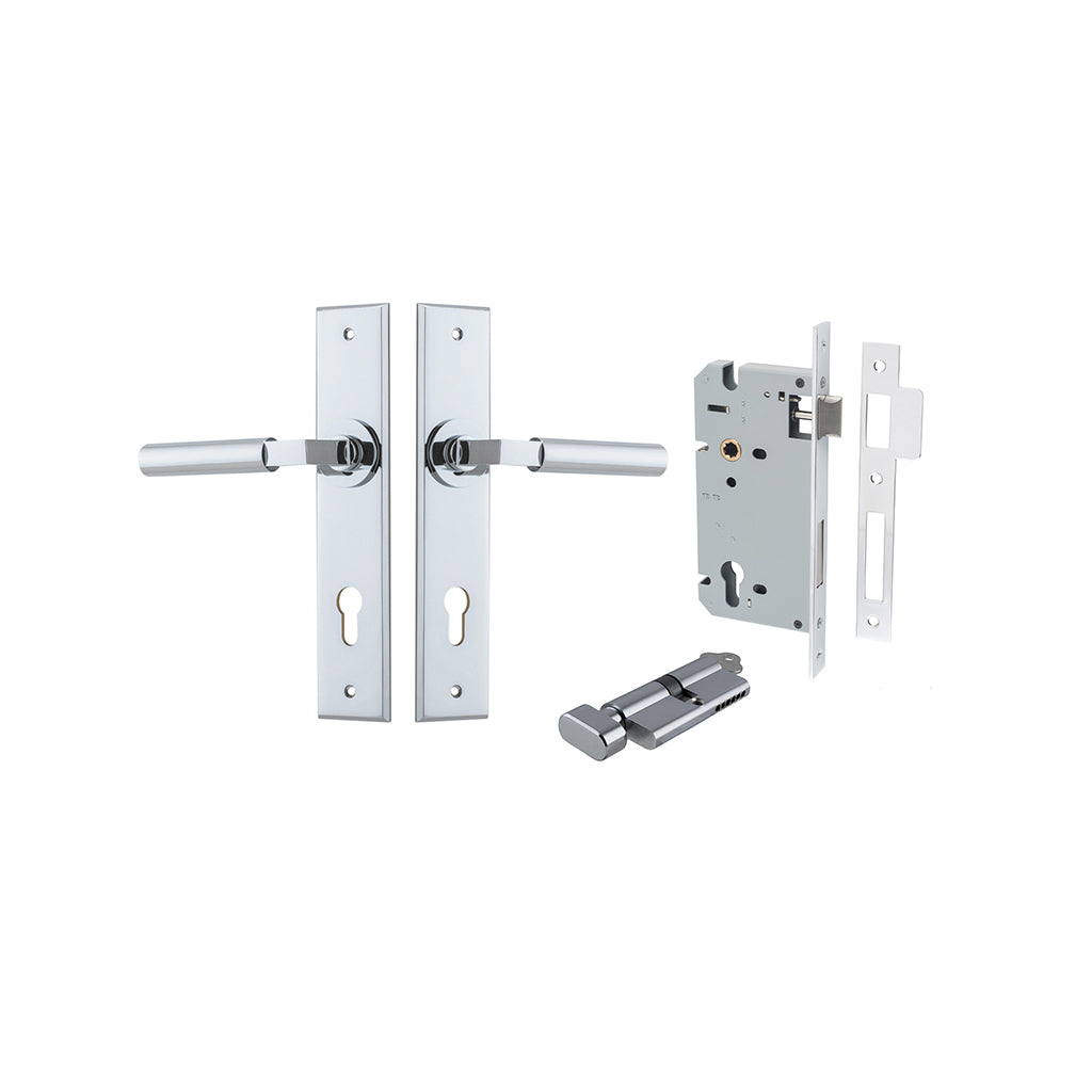Berlin Lever - Chamfered Backplate Polished Chrome / Entrance / Entrance Kit (Key-Thumb)