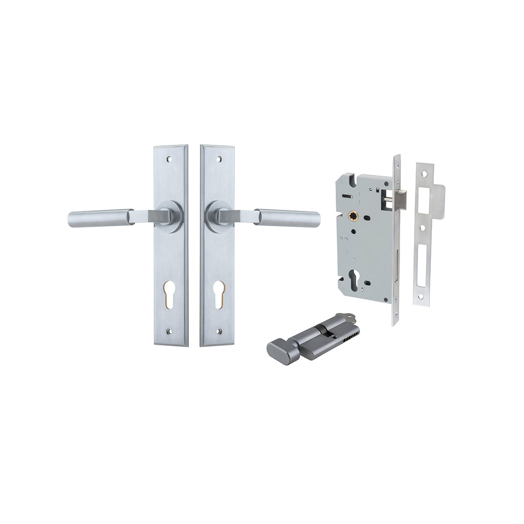 Berlin Lever - Chamfered Backplate Brushed Chrome / Entrance / Entrance Kit (Key-Thumb)