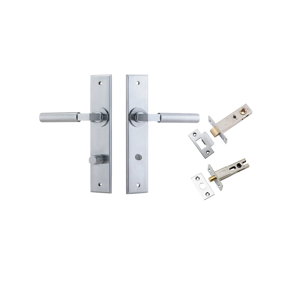 Berlin Lever - Chamfered Backplate Brushed Chrome / Privacy / Separate Privacy Kit