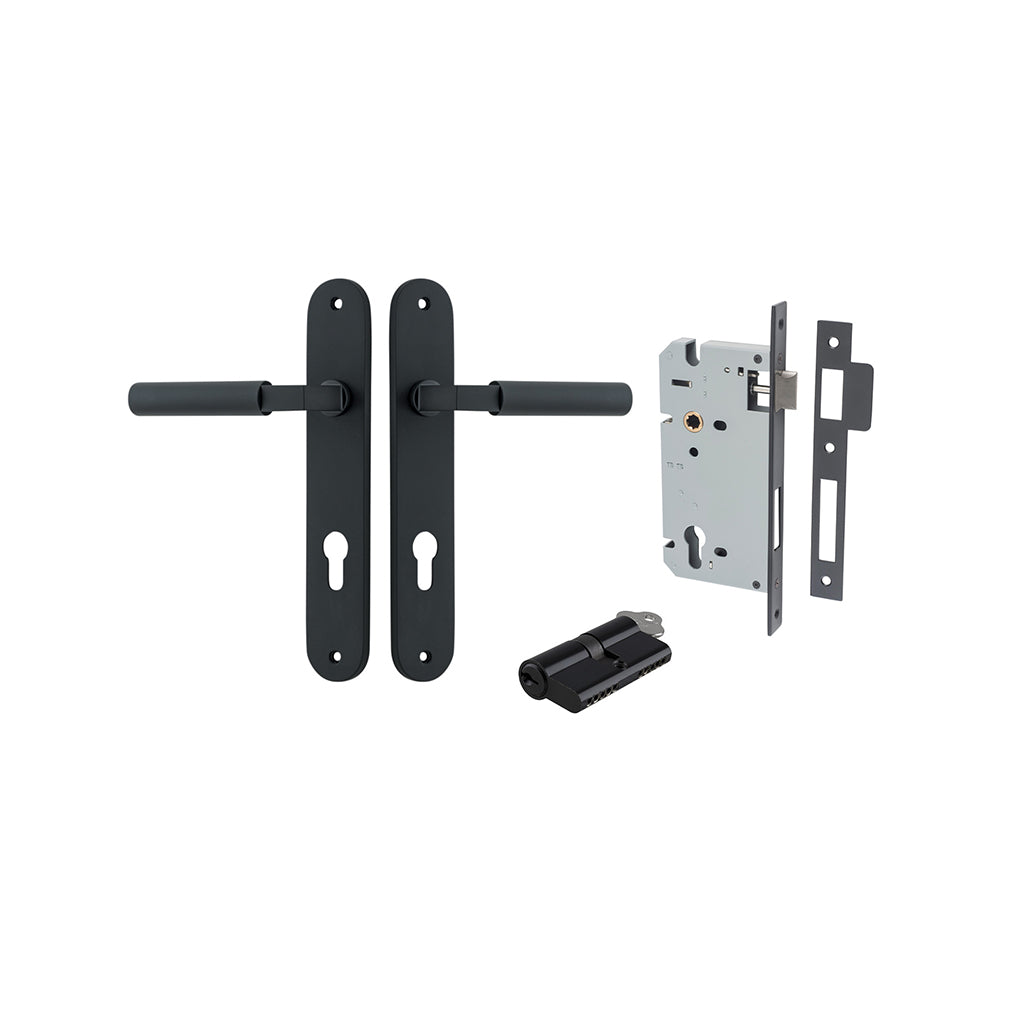 Berlin Lever - Oval Backplate Matt Black / Entrance / Entrance Kit Dual Function (Key-Key)