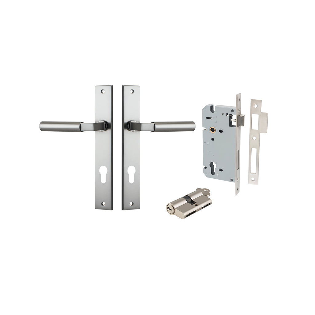 Berlin Lever - Rectangular Backplate Satin Nickel / Entrance / Entrance Kit Dual Function (Key-Key)