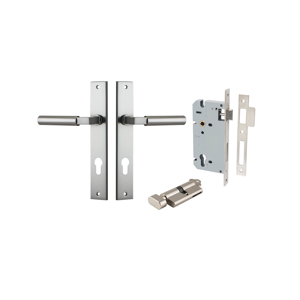 Berlin Lever - Rectangular Backplate Satin Nickel / Entrance / Entrance Kit (Key-Thumb)