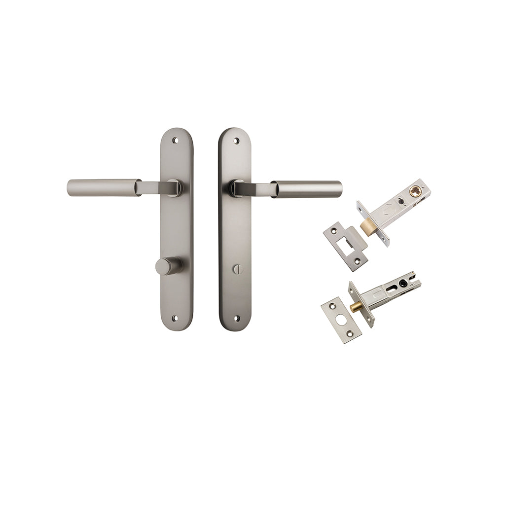 Berlin Lever - Oval Backplate Satin Nickel / Privacy / Separate Privacy Kit
