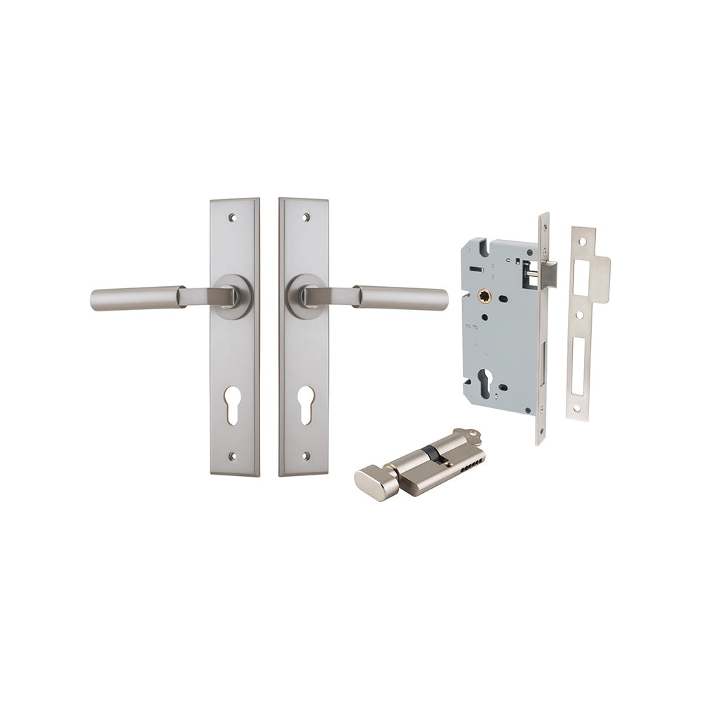 Berlin Lever - Chamfered Backplate Satin Nickel / Entrance / Entrance Kit (Key-Thumb)