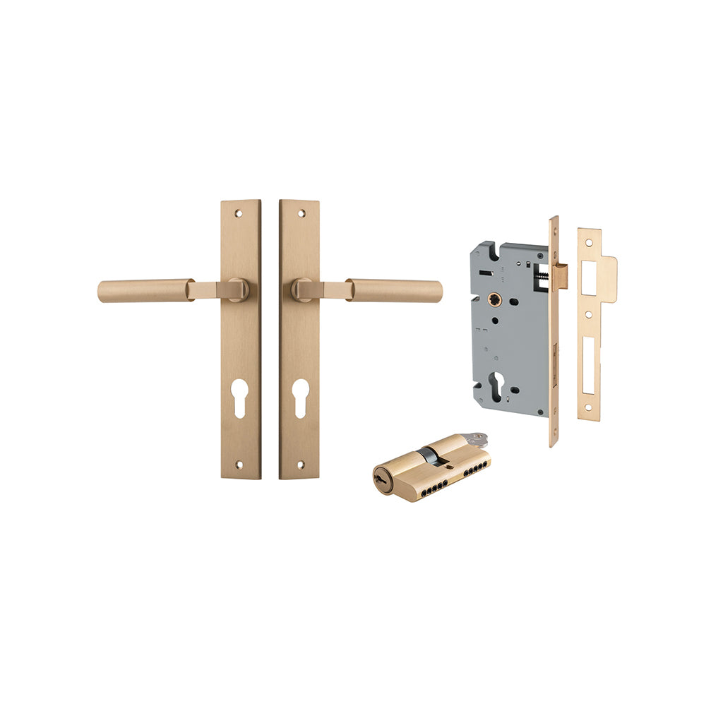 Berlin Lever - Rectangular Backplate Brushed Brass / Entrance / Entrance Kit Dual Function (Key-Key)