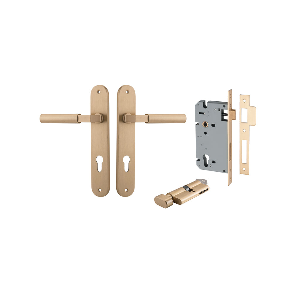 Berlin Lever - Oval Backplate Brushed Brass / Entrance / Entrance Kit (Key-Thumb)