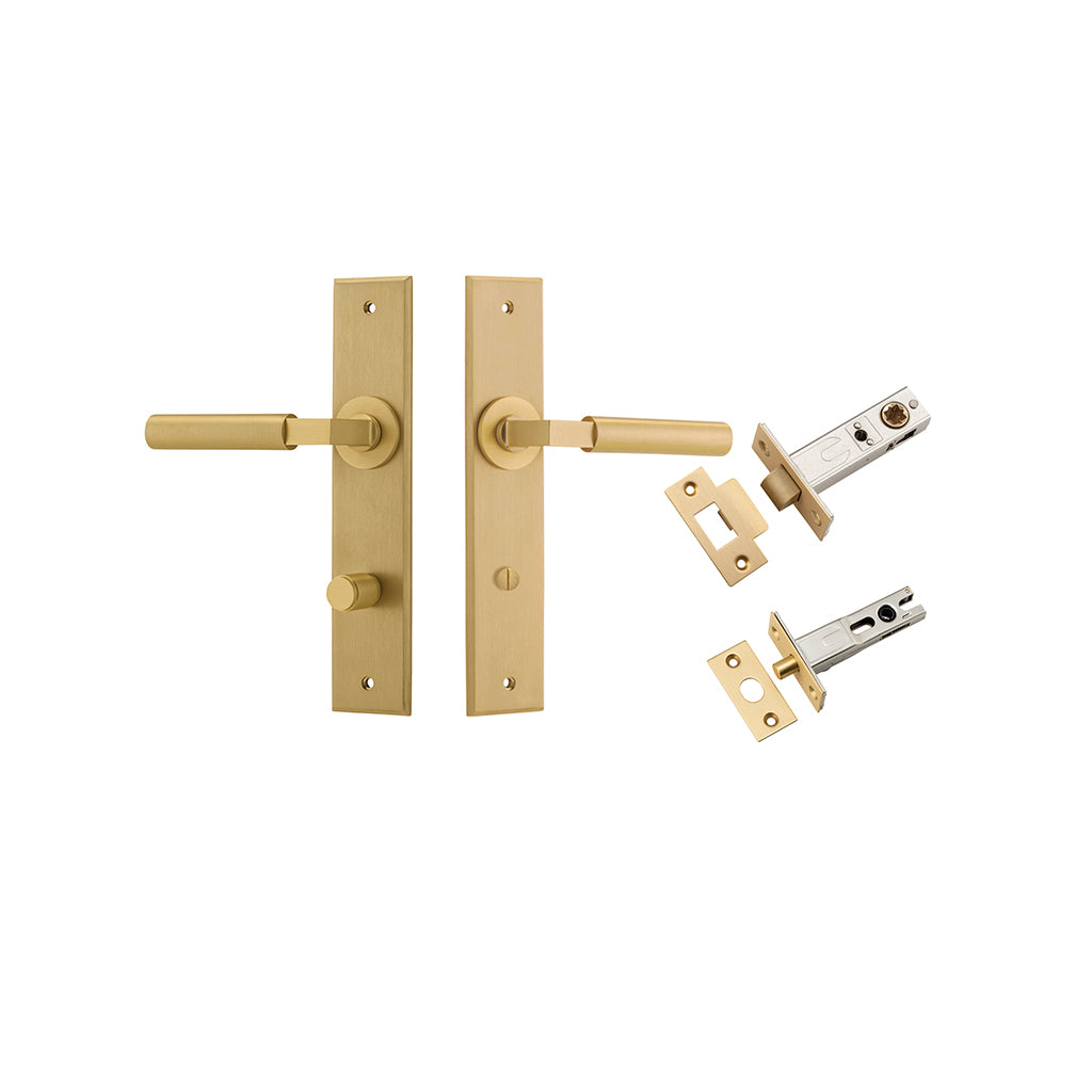 Berlin Lever - Chamfered Backplate Brushed Brass / Privacy / Separate Privacy Kit