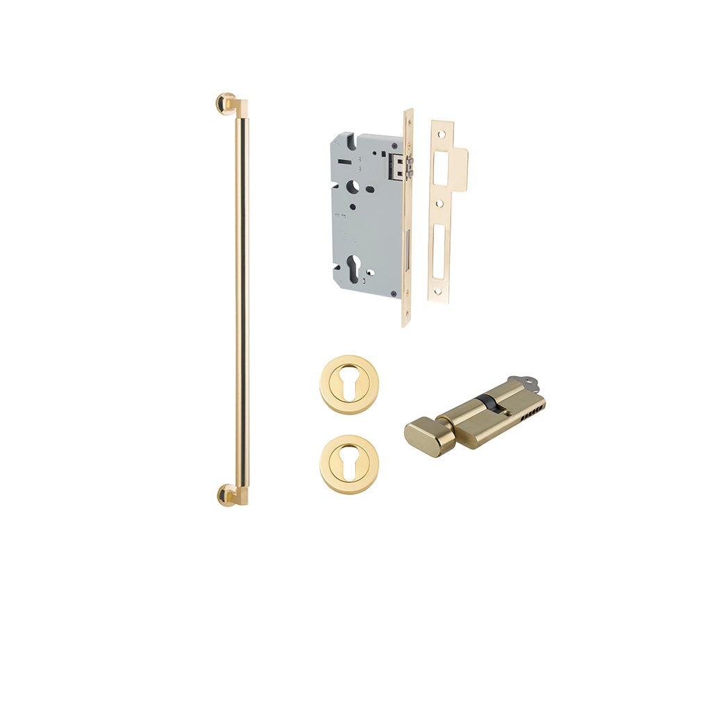 Berlin Pull Handle Polished Brass / 600mm / Entrance Kit (Key-Thumb)