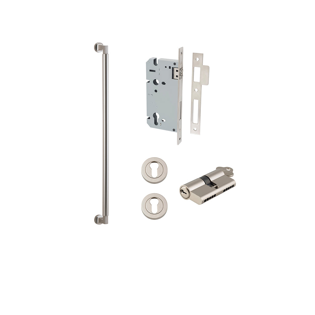 Berlin Pull Handle Satin Nickel / 600mm / Entrance Kit Dual Function (Key-Key)