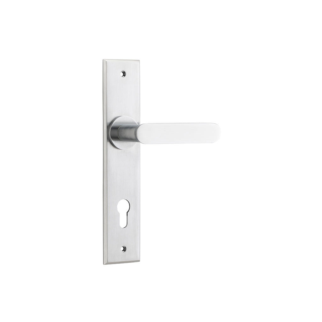 Bronte Lever - Chamfered Backplate Brushed Chrome / Entrance / Lever Set Only
