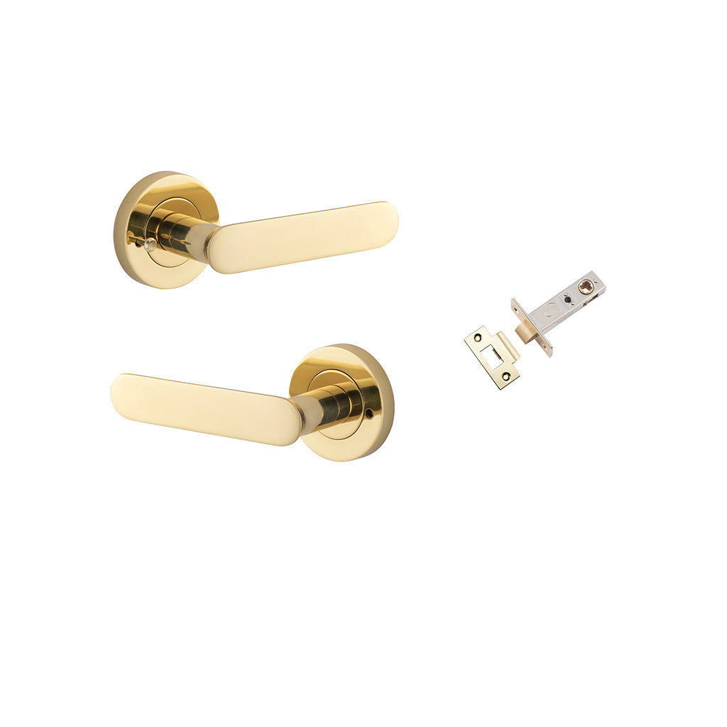 Bronte Lever - Round Rose Polished Brass / Privacy / Inbuilt Privacy Kit