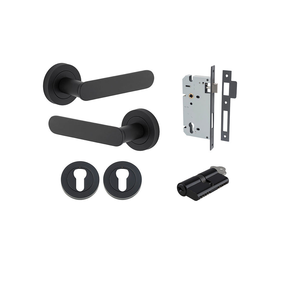 Bronte Lever - Round Rose Matt Black / Entrance / Entrance Kit Dual Function (Key-Key)